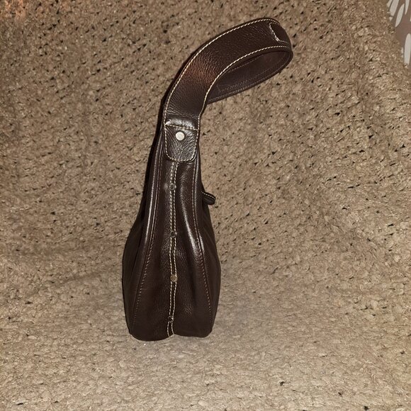 LONGCHAMP-Dark Brown Pebbled Leather Hobo/Baguette-Vintage-Logo Studs-Near Mint - Picture 8 of 13